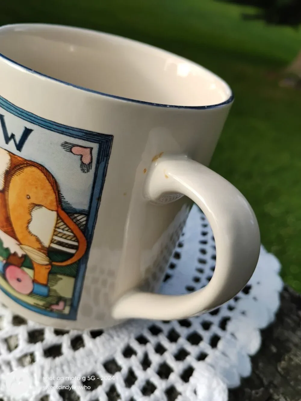 Set of 2 coffee mugs farmhouse style Hen and Cow artist Susan Winget cottagecore